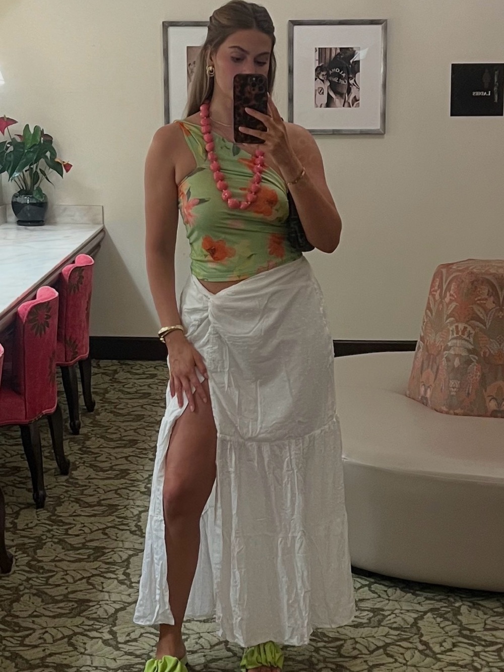 White Tiered Maxi Skirt with Side Slit - Women